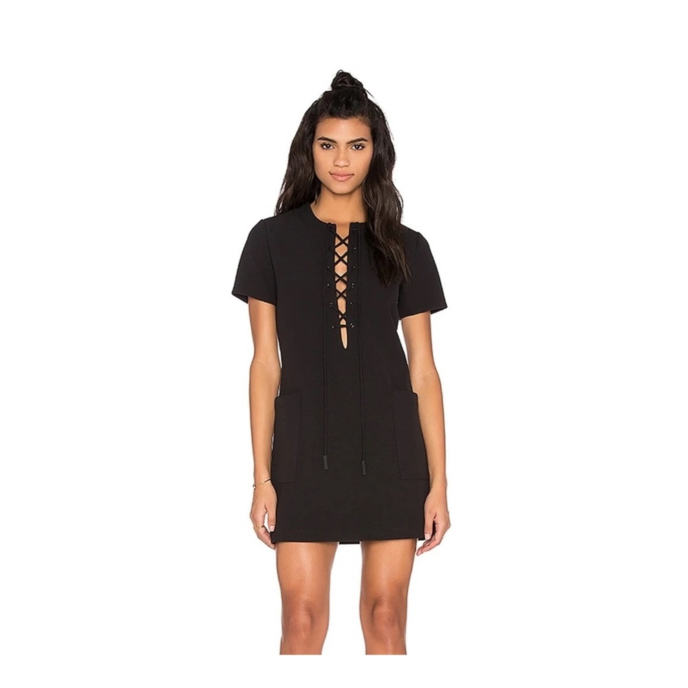 261-Kendall + Kylie Lace-Up Safari Dress in black